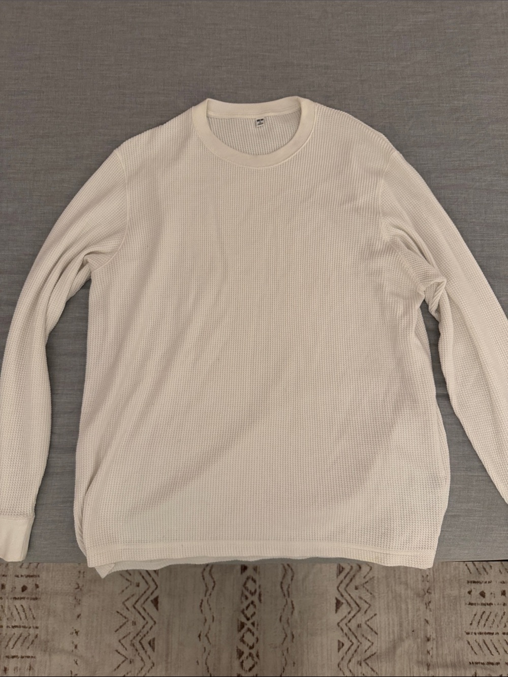 Uniqlo White Waffle Thermal Crew Neck Top